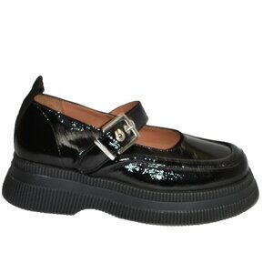New! Ganni Women's Mary Jane Creeper Platform Size 41 11 US Patent Black DD525